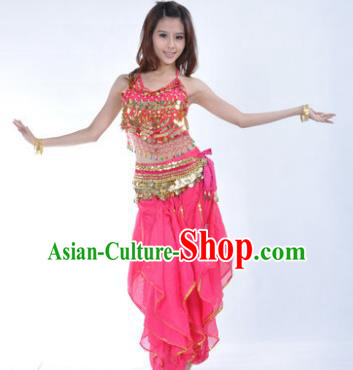 Indian Traditional Belly Dance Costume Asian India Oriental Dance Rosy Clothing for Women