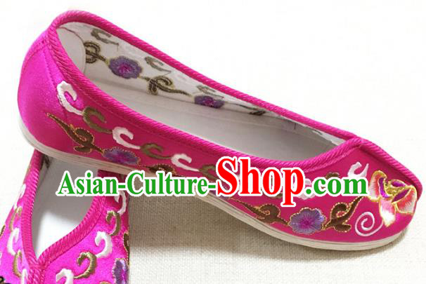 Asian Chinese Shoes Wedding Shoes Princess Shoes, Traditional China Handmade Hanfu Rosy Embroidered Shoes