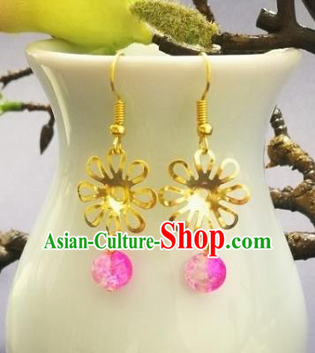 Chinese Handmade Classical Jewelry Accessories Earrings Ancient Palace Lady Pink Bead Tassel Eardrop for Women