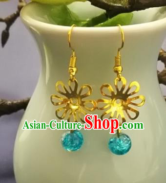 Chinese Handmade Classical Jewelry Accessories Earrings Ancient Palace Lady Light Blue Bead Tassel Eardrop for Women