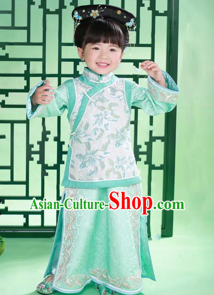 Traditional Chinese Qing Dynasty Princess Manchu Nobility Lady Costume for Kids