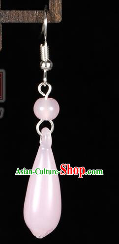 Chinese Handmade Classical Accessories Ancient Palace Lady Pink Jade Earrings for Women