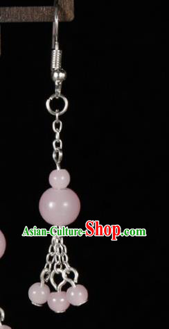 Chinese Handmade Classical Accessories Ancient Palace Lady Pink Beads Earrings for Women