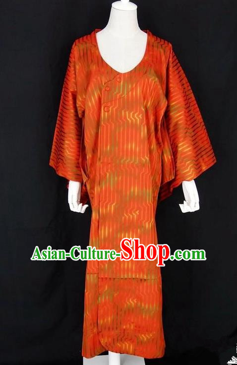 Asian Japanese Traditional Costumes Japan Kimono Orange Bathrobe Clothing for Women