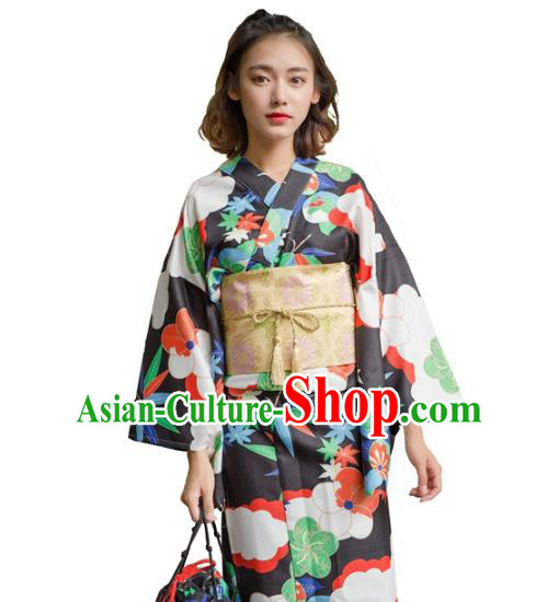 Asian Japanese Traditional Costumes Japan Kimono Yukata Black Clothing for Women