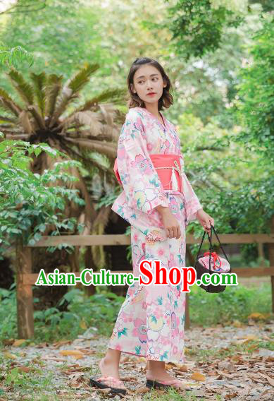 Asian Japanese Traditional Costumes Japan Kimono Yukata Printing Dress Clothing for Women