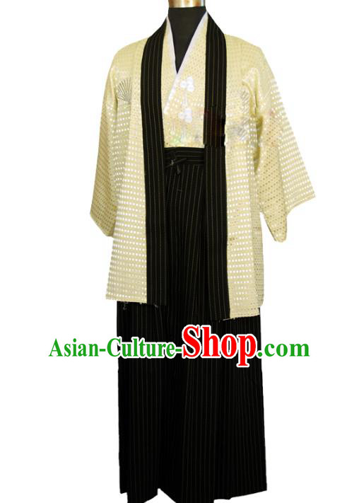 Asian Japanese Traditional Costumes Japan Kimono Yellow Yukata Clothing for Men