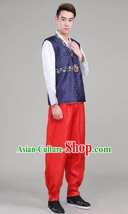 Asian Korean Court Dance Navy Costumes Traditional Korean Hanbok Wedding Bridegroom Clothing for Men