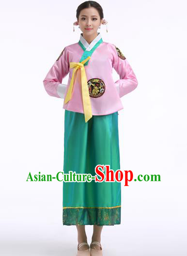 Asian Korean Palace Costumes Traditional Korean Bride Hanbok Clothing Pink Blouse and Green Dress for Women