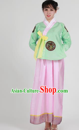 Asian Korean Palace Costumes Traditional Korean Bride Hanbok Clothing Green Blouse and Pink Dress for Women