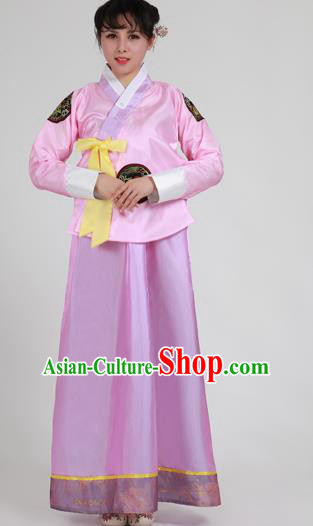 Asian Korean Palace Costumes Traditional Korean Bride Hanbok Clothing Pink Blouse and Purple Dress for Women