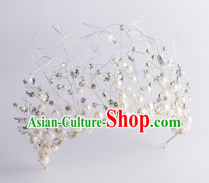 Handmade Classical Wedding Hair Accessories Bride Baroque Pearls Royal Crown Hair Coronet for Women