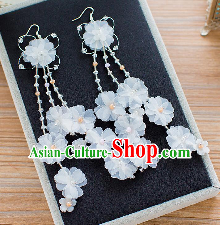 Handmade Classical Wedding Accessories Bride Silk Flowers Tassel Earrings for Women