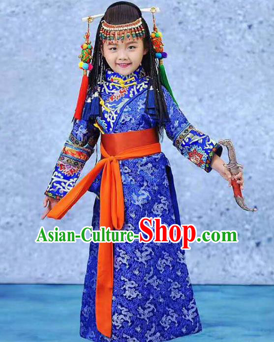 Traditional Chinese Mongol Nationality Dance Costume, Mongols Children Mongolian Minority Clothing for Kids