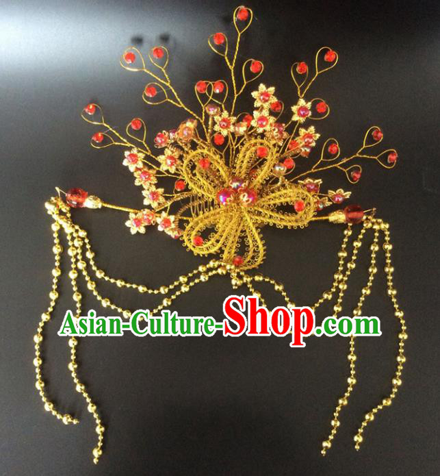Chinese Handmade Classical Wedding Hair Accessories Ancient Tassel Hairpins Headwear for Women