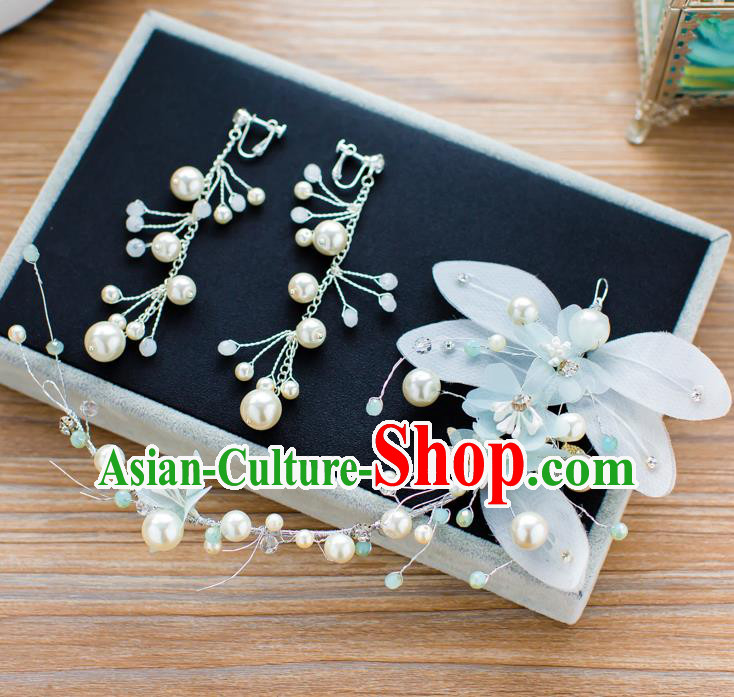 Handmade Classical Wedding Hair Accessories Bride Blue Flower Hair Clasp Headband for Women