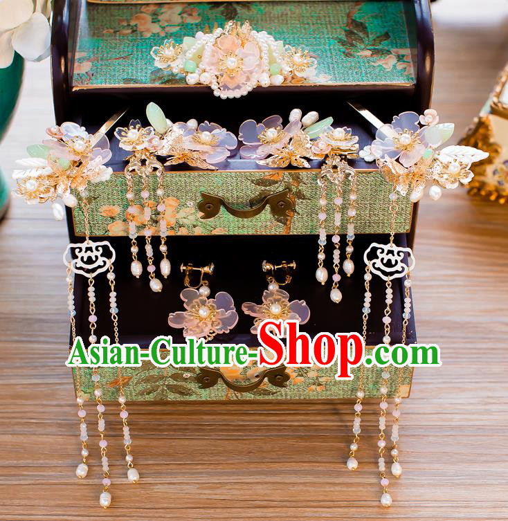 Chinese Handmade Classical Wedding Hair Accessories Ancient Pearls Tassel Hairpins Step Shake for Women