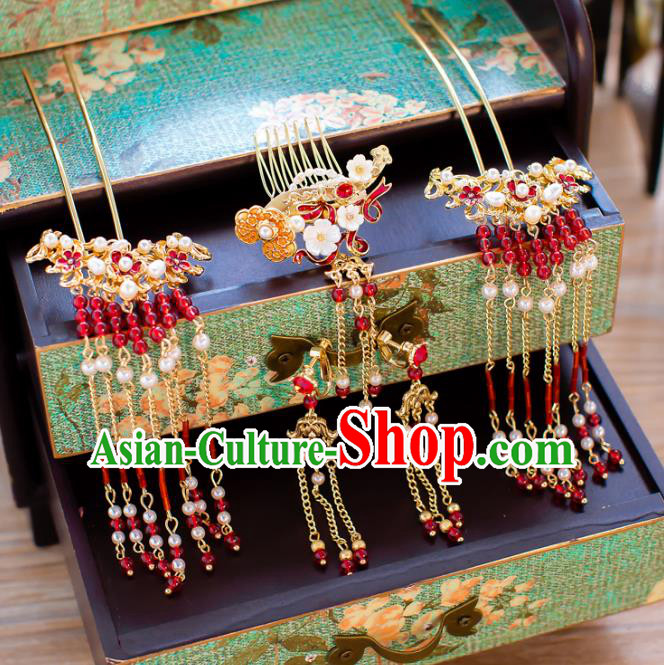 Chinese Handmade Classical Wedding Hair Accessories Ancient Hair Comb Tassel Hairpins for Women