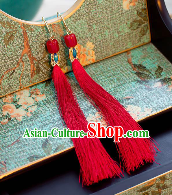 Handmade Classical Wedding Accessories Bride Ear Pendant Red Tassel Earrings for Women