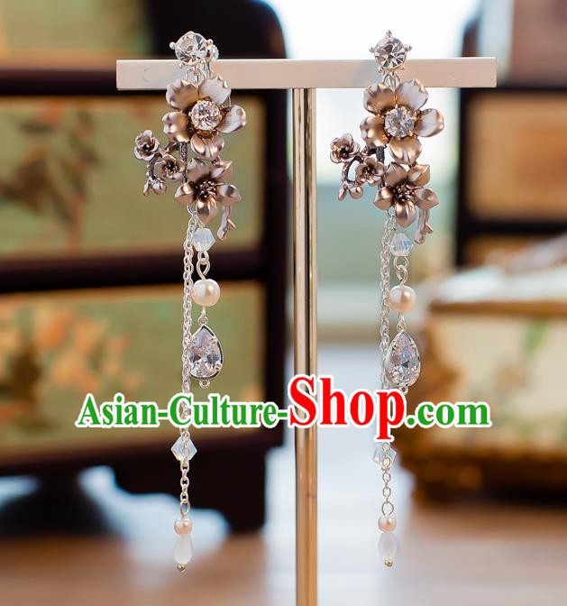 Handmade Classical Wedding Accessories Bride Ear Pendant Flowers Tassel Earrings for Women