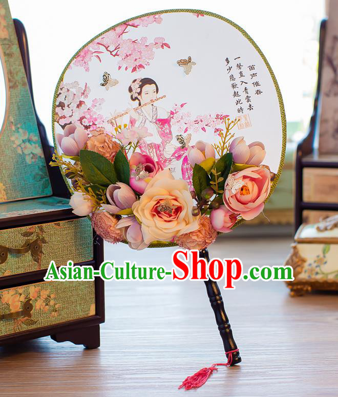 Chinese Handmade Classical Palace Fans Ancient Wedding Round Fans for Women