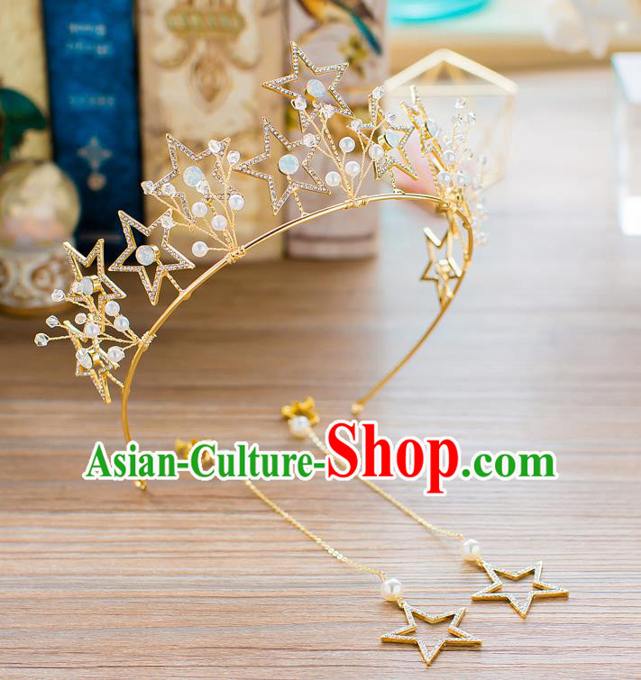 Handmade Classical Wedding Hair Accessories Bride Baroque Crystal Stars Royal Crown Hair Clasp for Women