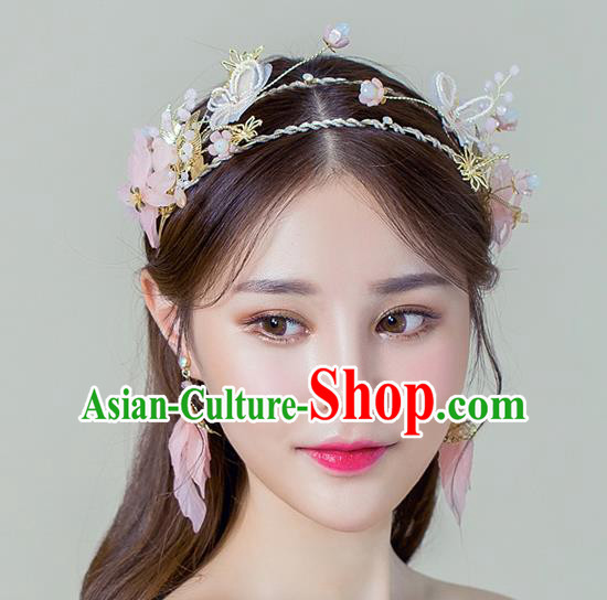 Handmade Classical Wedding Hair Accessories Bride Headwear Pink Flowers Hair Crown for Women