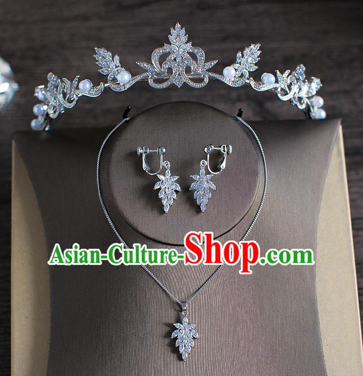 Handmade Classical Hair Accessories Bride Baroque Crystal Royal Crown and Necklace Earrings for Women