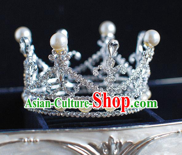 Handmade Classical Hair Accessories Bride Baroque Crystal Round Royal Crown Coronet for Women