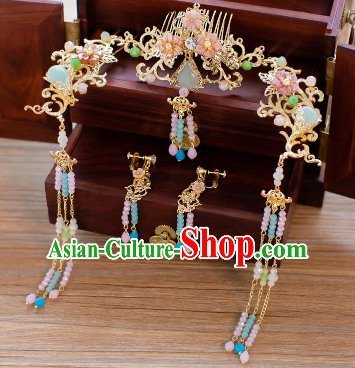 Chinese Handmade Classical Hair Accessories Ancient Tassel Phoenix Coronet Hairpins Step Shake for Women