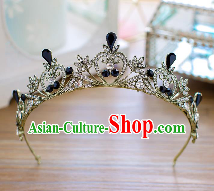 Handmade Classical Hair Accessories Baroque Black Crystal Royal Crown Princess Hair Clasp for Women
