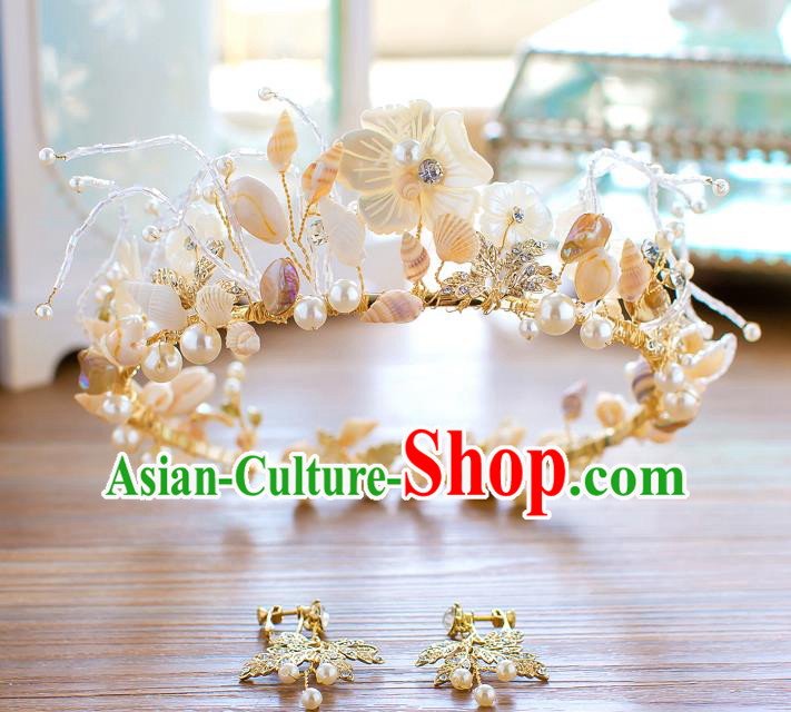 Handmade Classical Hair Accessories Baroque Shell Royal Crown Princess Hair Clasp for Women