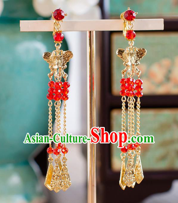 Handmade Classical Wedding Accessories Bride Golden Butterfly Tassel Earrings for Women