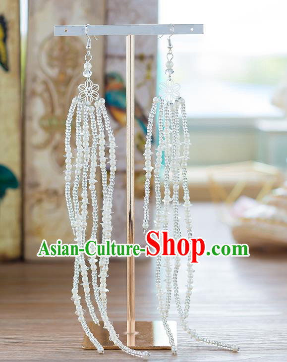 Handmade Classical Wedding Accessories Long Tassel Eardrop Bride Beads Earrings for Women