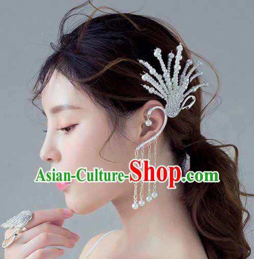 Handmade Classical Wedding Accessories Beads Peacock Tassel Eardrop Bride Earrings for Women