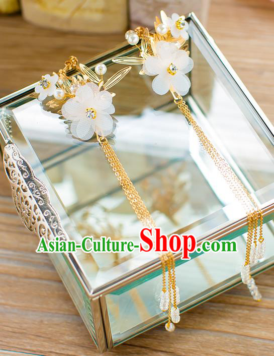 Handmade Classical Wedding Accessories Bride Silk Flowers Tassel Earrings for Women