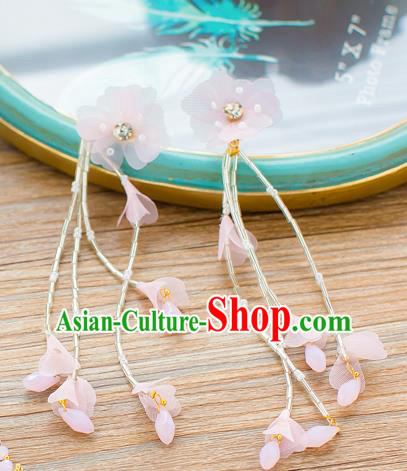 Handmade Classical Wedding Accessories Bride Pink Flowers Tassel Earrings for Women