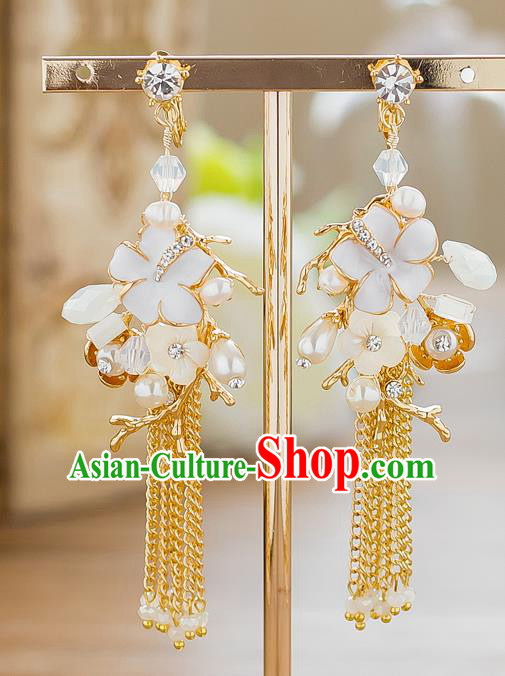 Handmade Classical Wedding Accessories Pearls Flowers Tassel Eardrop Bride Earrings for Women
