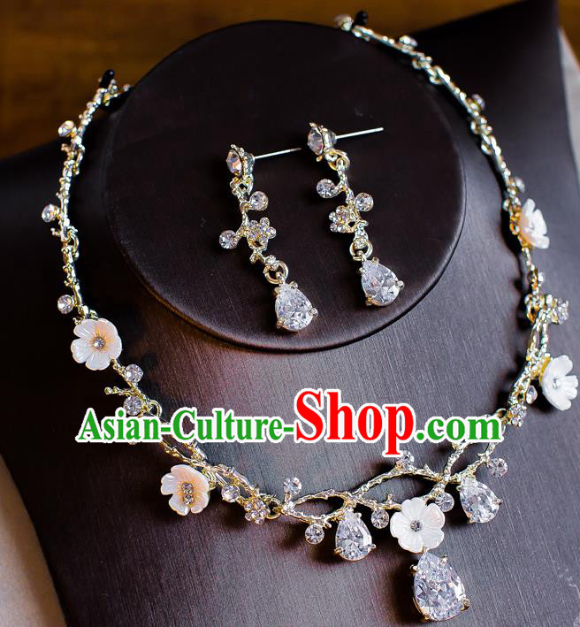 Handmade Classical Wedding Accessories Bride Crystal Necklace and Earrings for Women