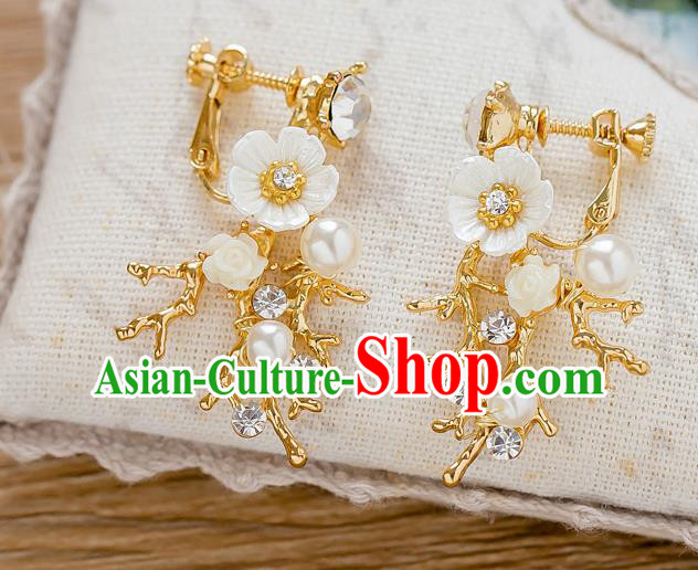 Handmade Classical Wedding Accessories Pearls Flowers Eardrop Bride Earrings for Women