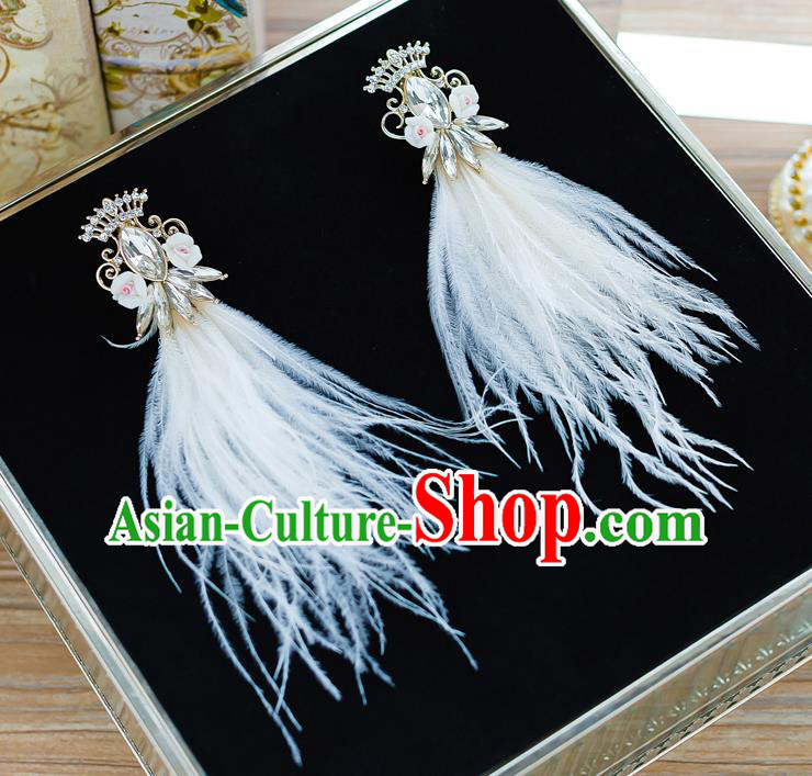 Handmade Classical Wedding Accessories Bride White Feather Earrings for Women