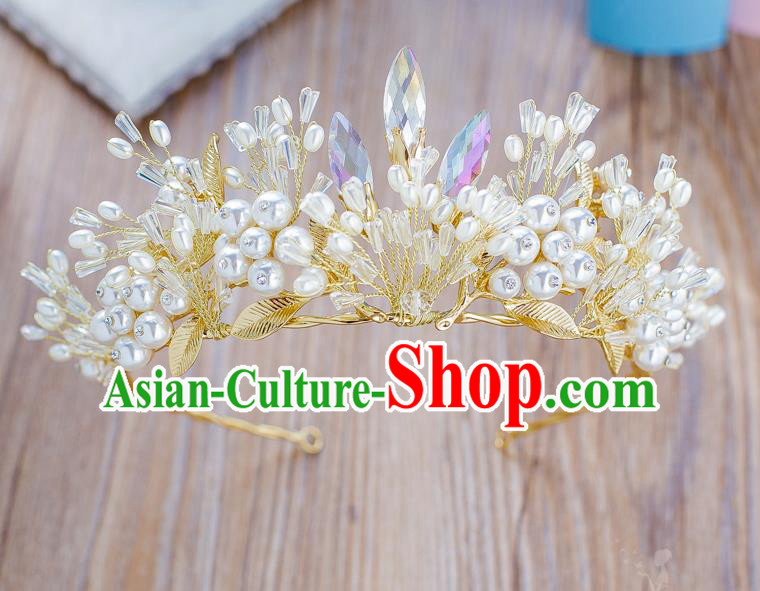 Handmade Classical Hair Accessories Bride Baroque Pearls Crystal Royal Crown for Women