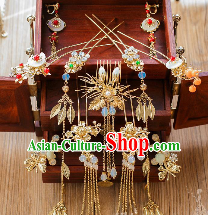 Chinese Handmade Classical Hair Accessories Ancient Palace Tassel Hairpins Pearls Hair Comb Complete Set for Women