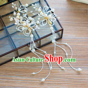 Handmade Classical Wedding Accessories Bride White Pearls Tassel Earrings Ear Pendant for Women