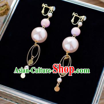 Handmade Classical Wedding Accessories Bride Pink Pearls Tassel Earrings for Women