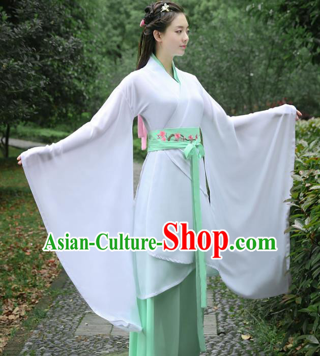 Traditional Chinese Ancient Princess Costume Han Dynasty Palace Lady Embroidered White Curving-front Robe for Women