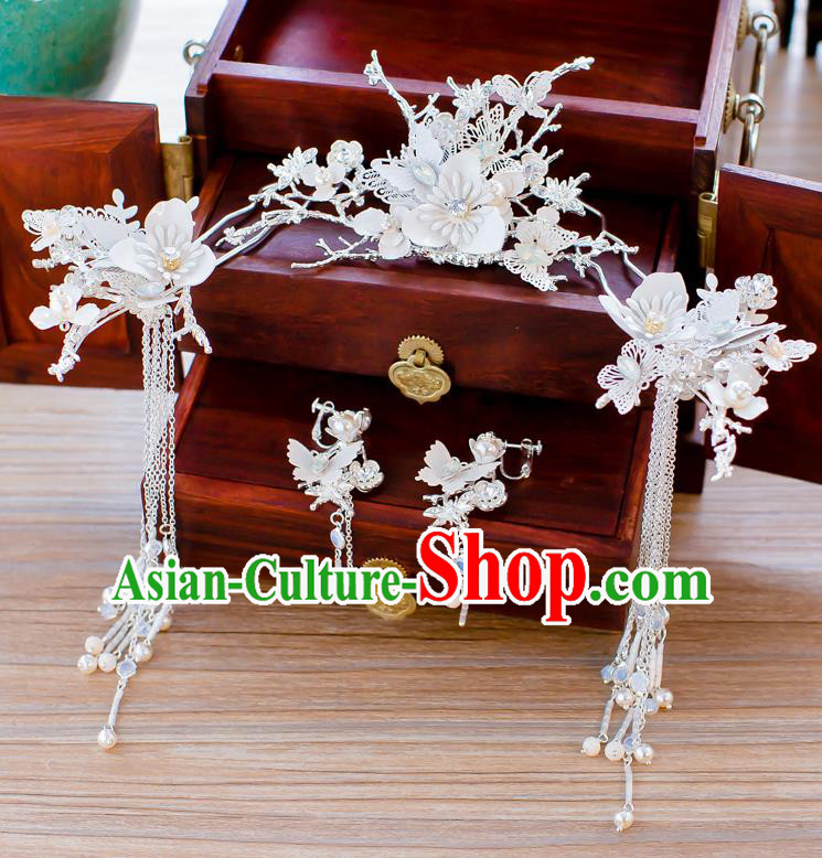 Chinese Handmade Classical Hair Accessories Ancient White Tassel Hairpins for Women