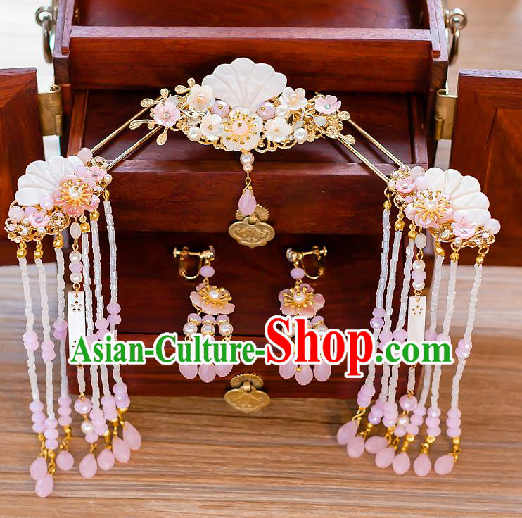 Chinese Handmade Classical Hair Accessories Ancient Hair Comb Shell Hair Clip Tassel Hairpins for Women