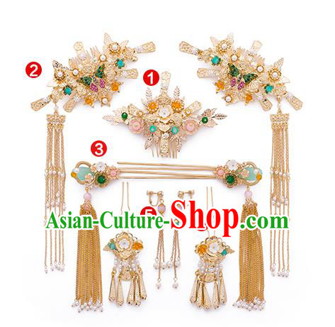 Chinese Handmade Classical Hair Accessories Ancient Bride Hair Combs Tassel Hairpins for Women