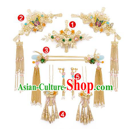 Chinese Handmade Classical Hair Accessories Ancient Bride Hair Combs Tassel Hairpins for Women